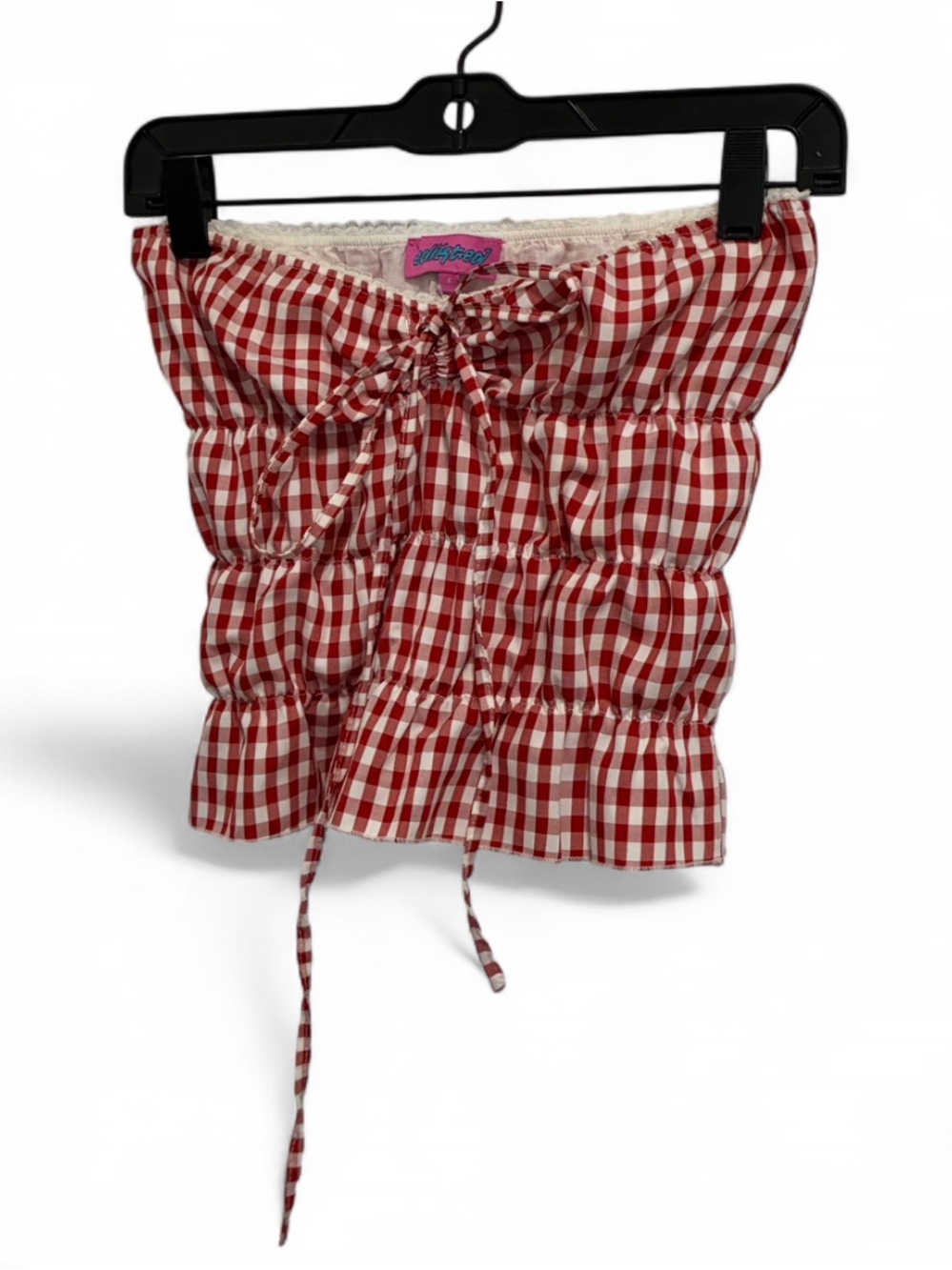 Edikted Lanna Red Gingham Smocked Strapless Tank Top Tube Top